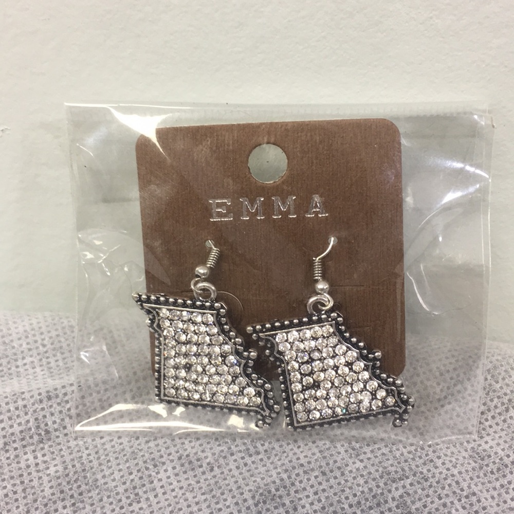 French Hook Missouri Shaped Rhinestone Earrings